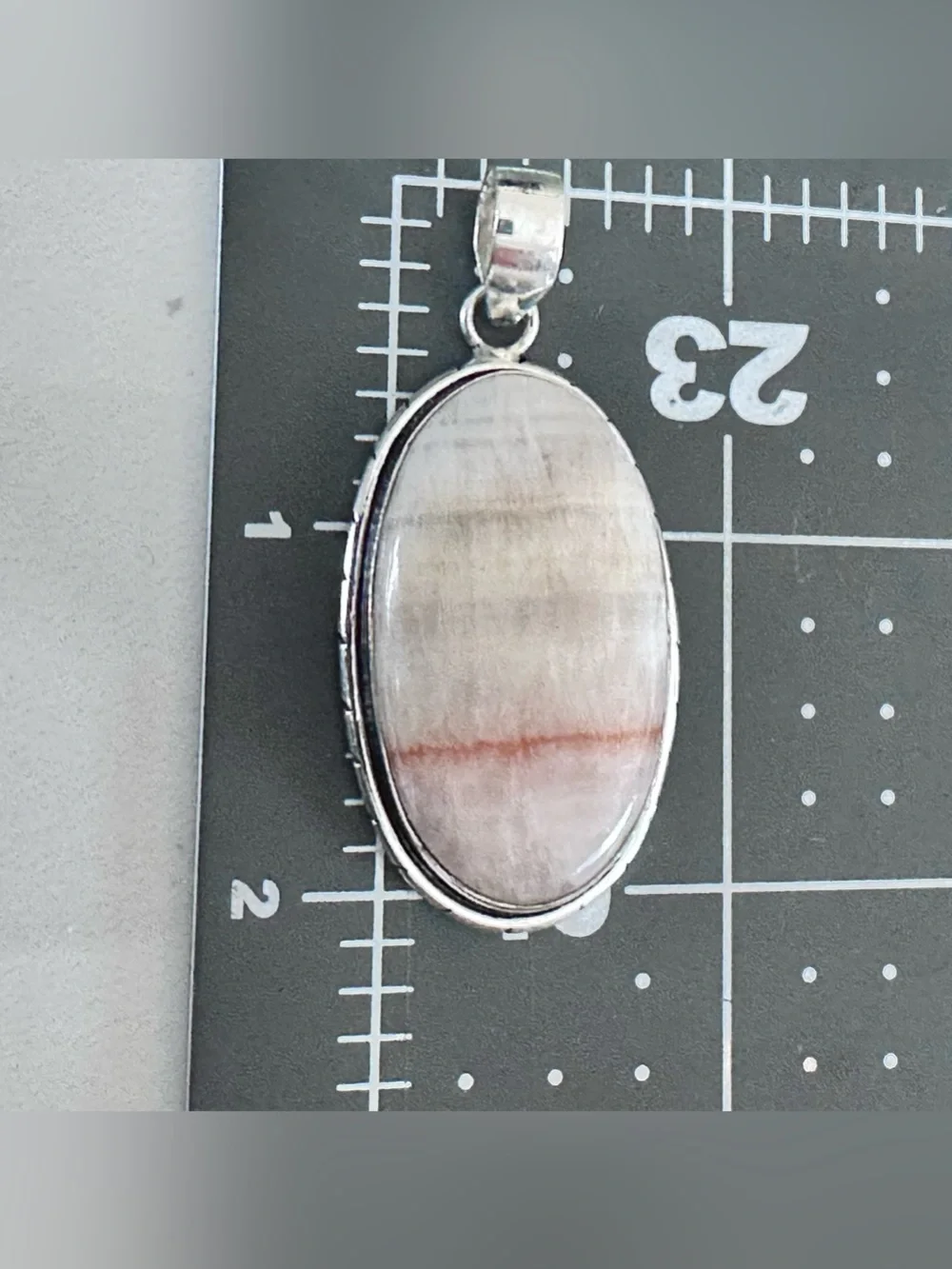 Artisan CALCITE Oval Cream and White Stone Pendant Necklace